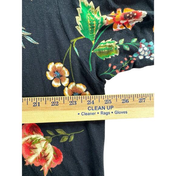 Johnny Was Ardell Henley Shirt Womens XL Soft Knit Top 3/4 Sleeve Black Floral - Picture 6 of 8